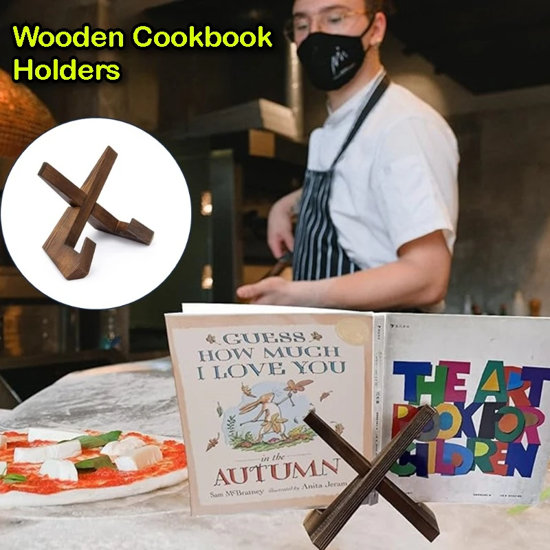Wooden Cookbook Holders, Document iPad Tablet Holder, Cookbook Mount Reading Stand Wooden Record Stand Photo Frame Bracket