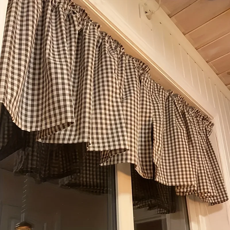 1pc simple fresh lattice short curtain suitable for kitchen, living room, bedroom, balcony, window decoration