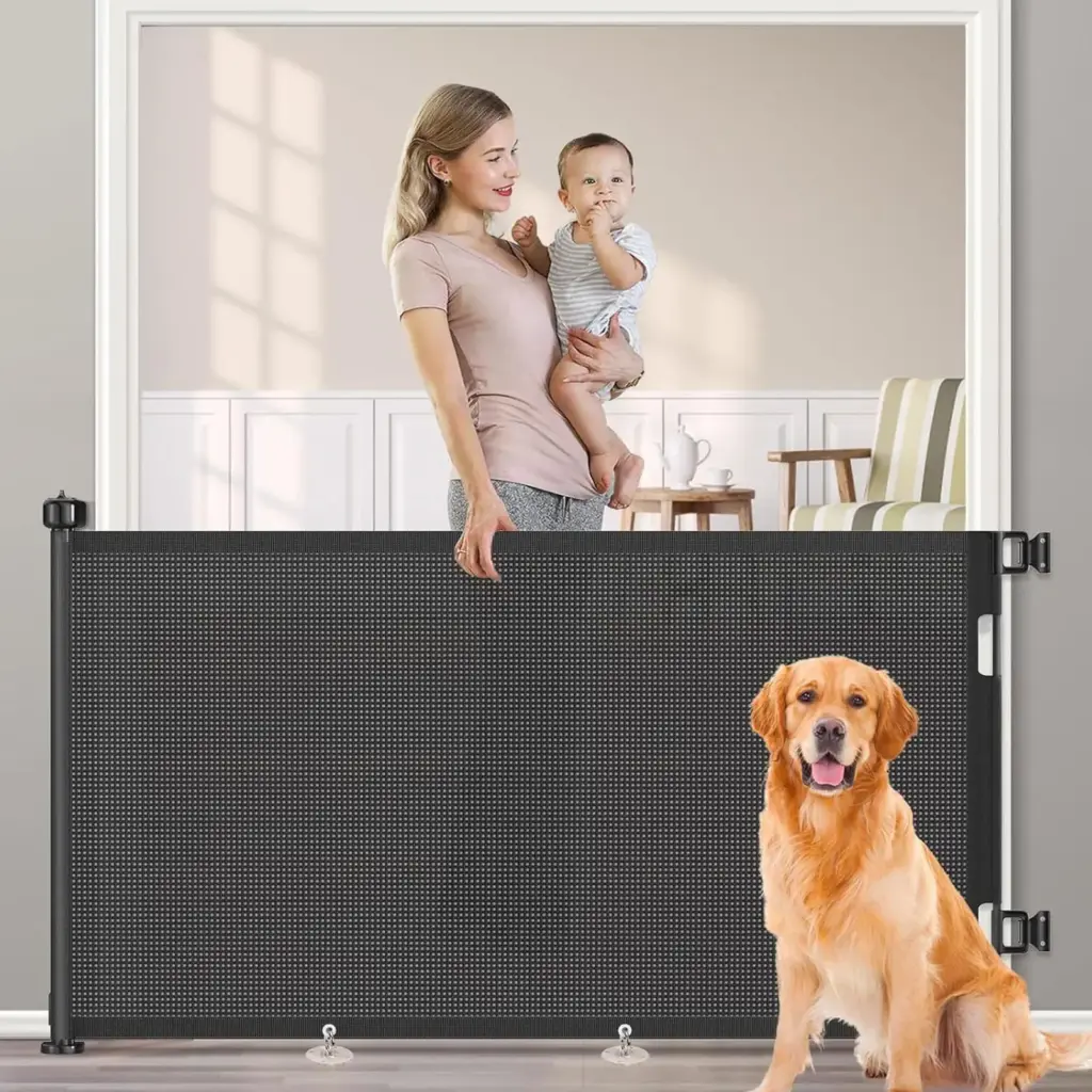 Retractable Baby Gate Mesh Baby Gate or Mesh Dog Gate Child Safety Gate for Doorways Stairs Hallways Indoor Outdoor