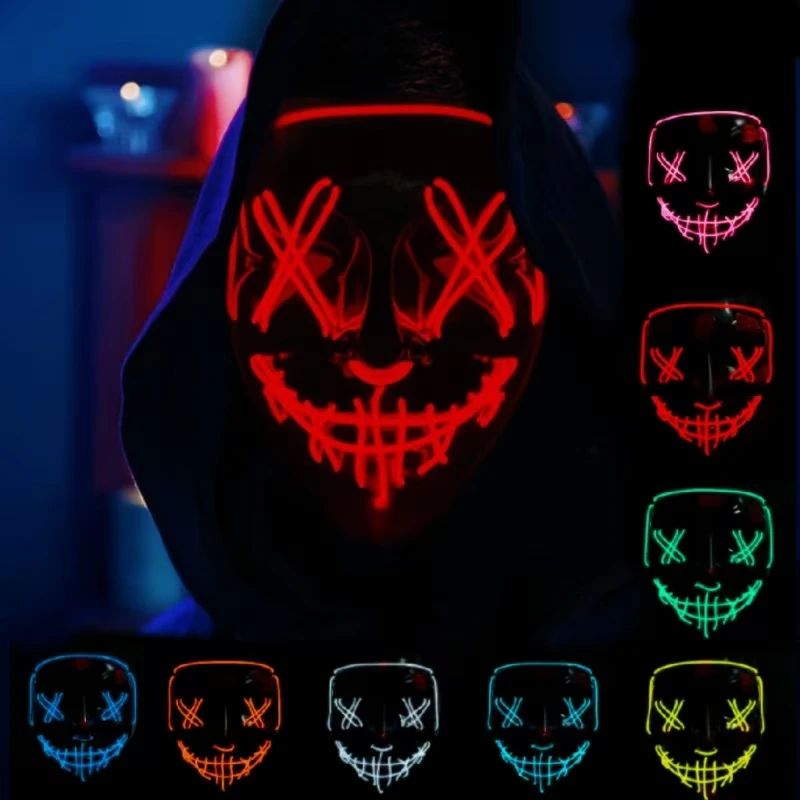 REikirc LED Neon Cosplay Masks Halloween Mask Costume Masquerade Party Horror Mask Light Glow in the dark Funny Mask