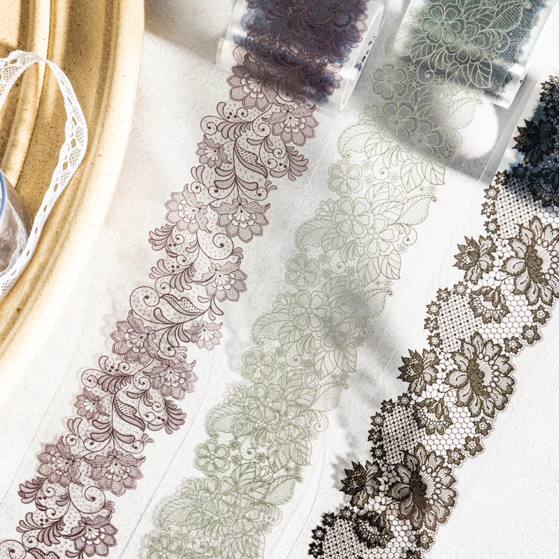 JIANQI 4cm*2m Flowers Lace PET Tapes DIY Scrapbooking Collage Stattionery Junk Journal School Supplies Decor Aesthetics Tapes
