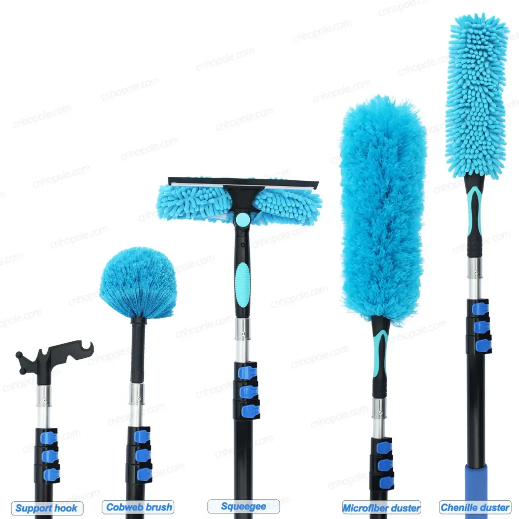 12 Foot Duster Kit with Extension Pole Ceiling Dusting Clean Glass Scrubber & Squeegee Cobweb Brush Fan Blade and Utility Hook