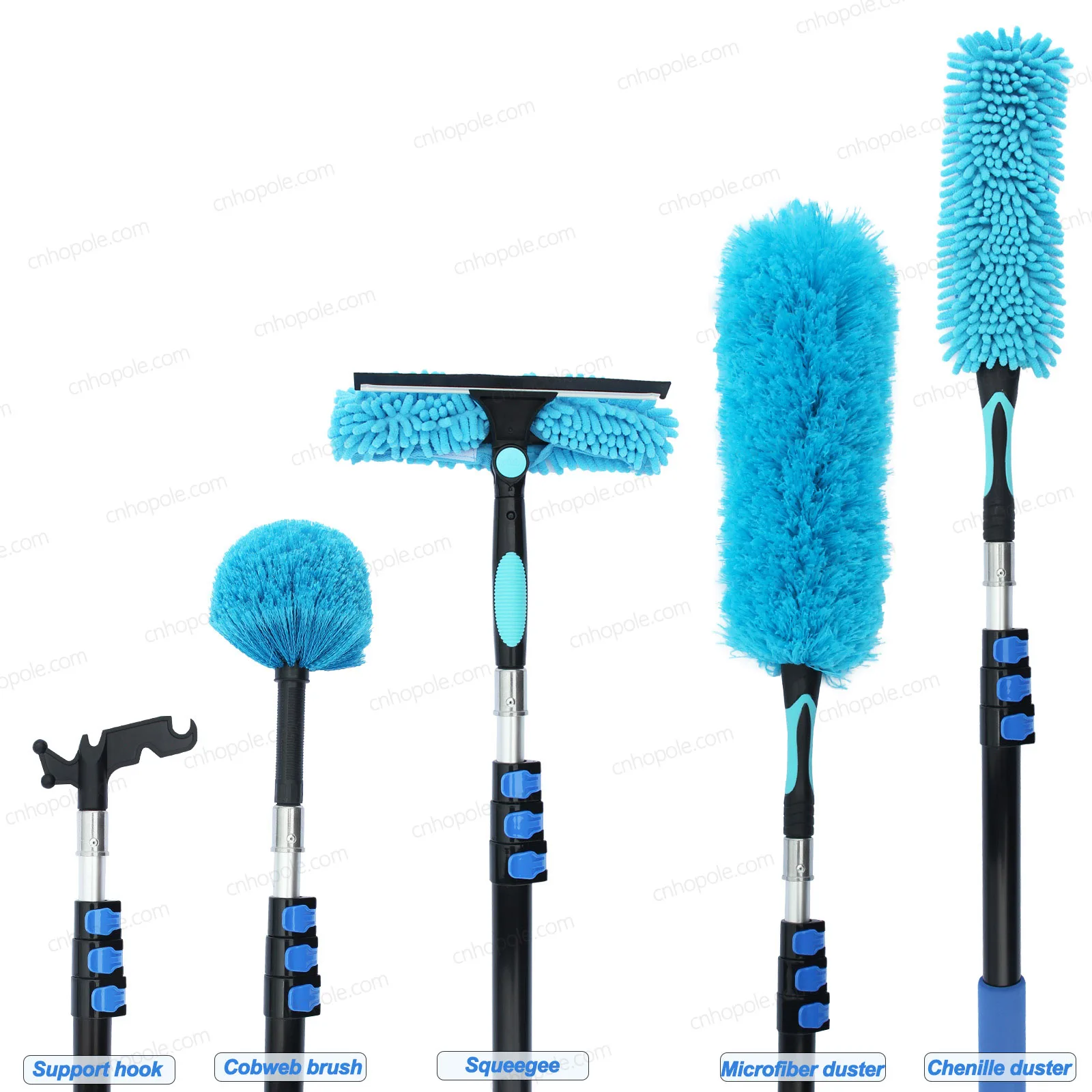 12 Foot Duster Kit with Extension Pole Ceiling Dusting Clean Glass Scrubber & Squeegee Cobweb Brush Fan Blade and Utility Hook