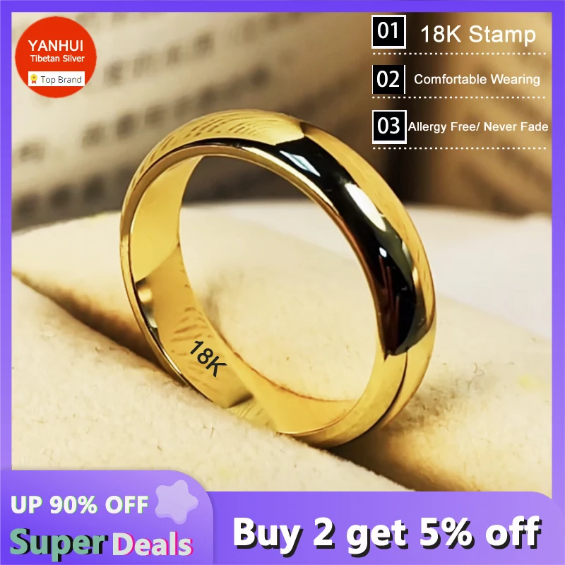 Never Fade Classic 4mm 18K Golden Round Eternal Wedding Band Fashion Accessories Lover's Jewelry