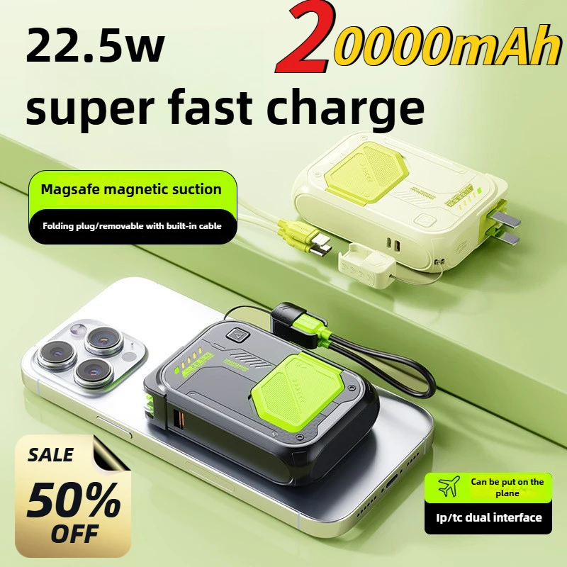 New Magnetic Wireless Super Fast Charging 20000mAh Power Bank AC Plug Mobile Power Supply Suitable for IPhone Xiaomi Samsung