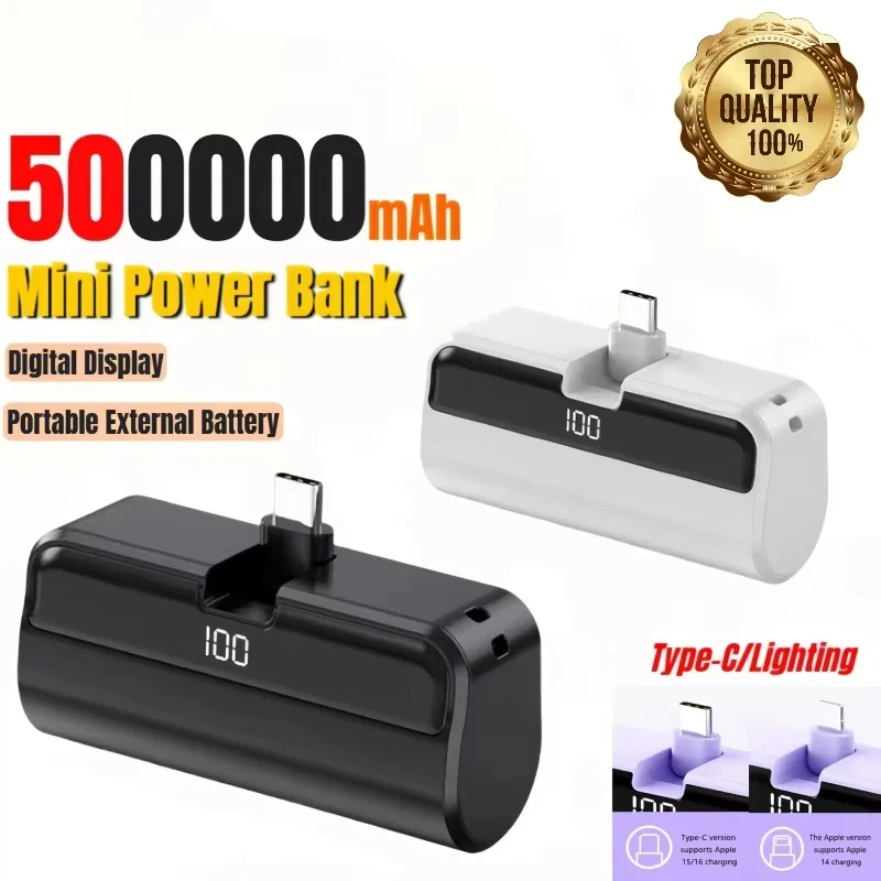 500000mAh Capsule Power Bank Portable Large Capacity Super Fast Charging Mini External Battery for iPhone Huawei Samsung 2026