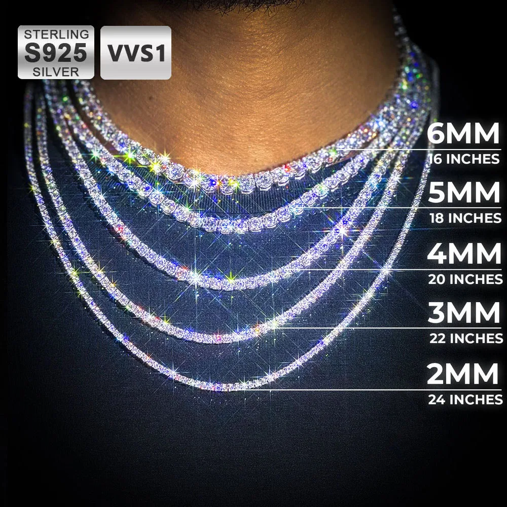 ICEBLING Iced Out Moissanite Tennis Chain Men Women Hip Hop Jewelry 925 Silver VVS Necklace with GRA Certificate
