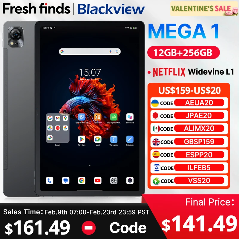 【World Premiere】Blackview MEGA 1 Tablet 11.5 inch 2.4K 120Hz Display 8GB 256GB 50MP+13MP Camera 8800mAh 33W Fast Charging Pad P