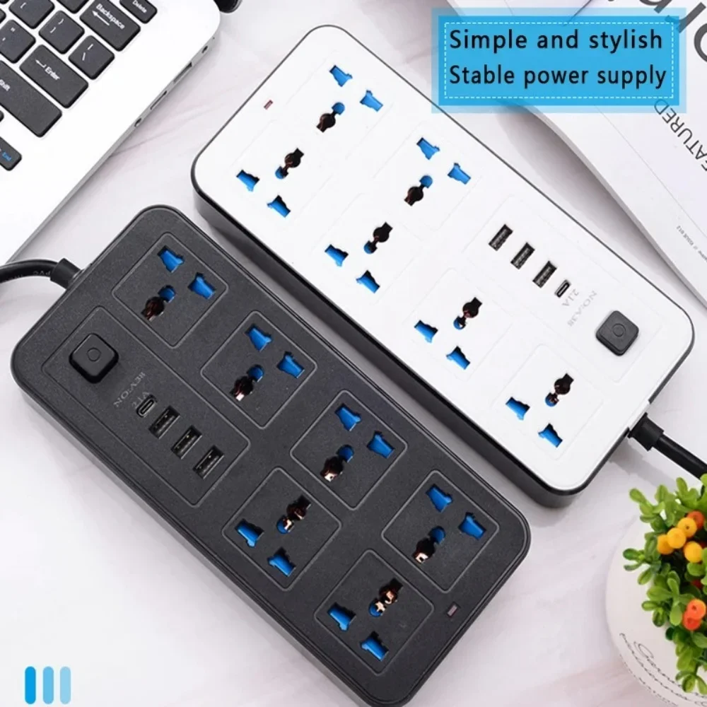 Power Multi Tap Universal Plug EU US UK Outlet Power Strip with 1.8m Extension Cord AC Type C USB Port Charge Electrical Socket