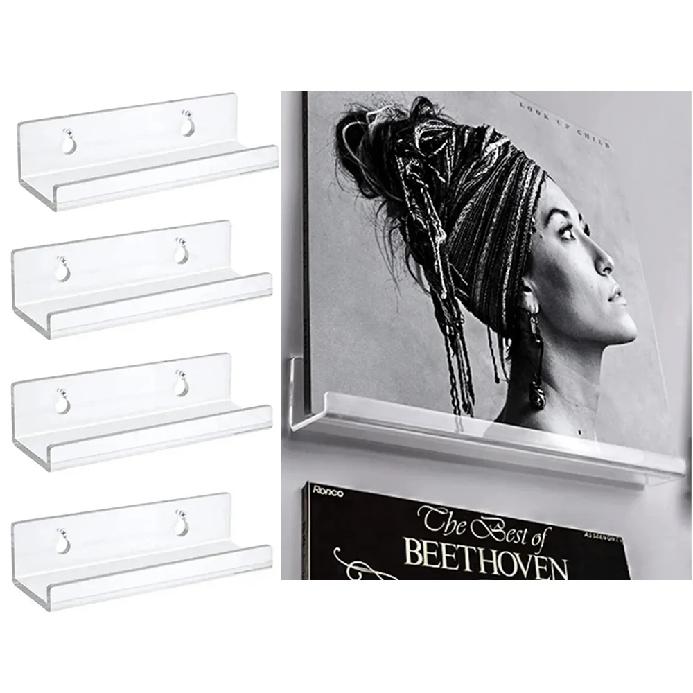 4Pcs Transparent Acrylic Record CD Storage Rack Living Room Decoration Vinyl Record Shelf Wall Holder Record Display Shelf