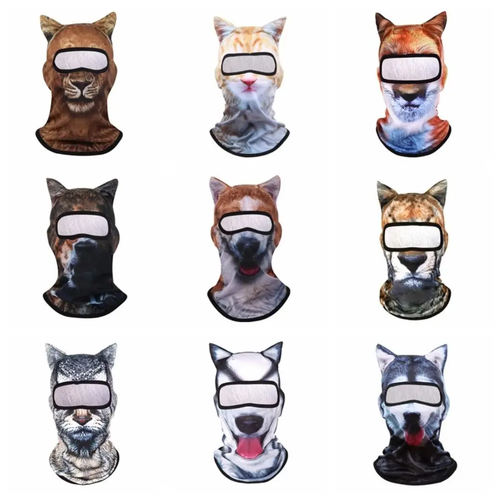 Funny 3D Animal Face Mask Polyester Fiber Sun Protector Neck Gaiter Dog/Cat Ear Printed Windproof Sunscreen Masque Summer