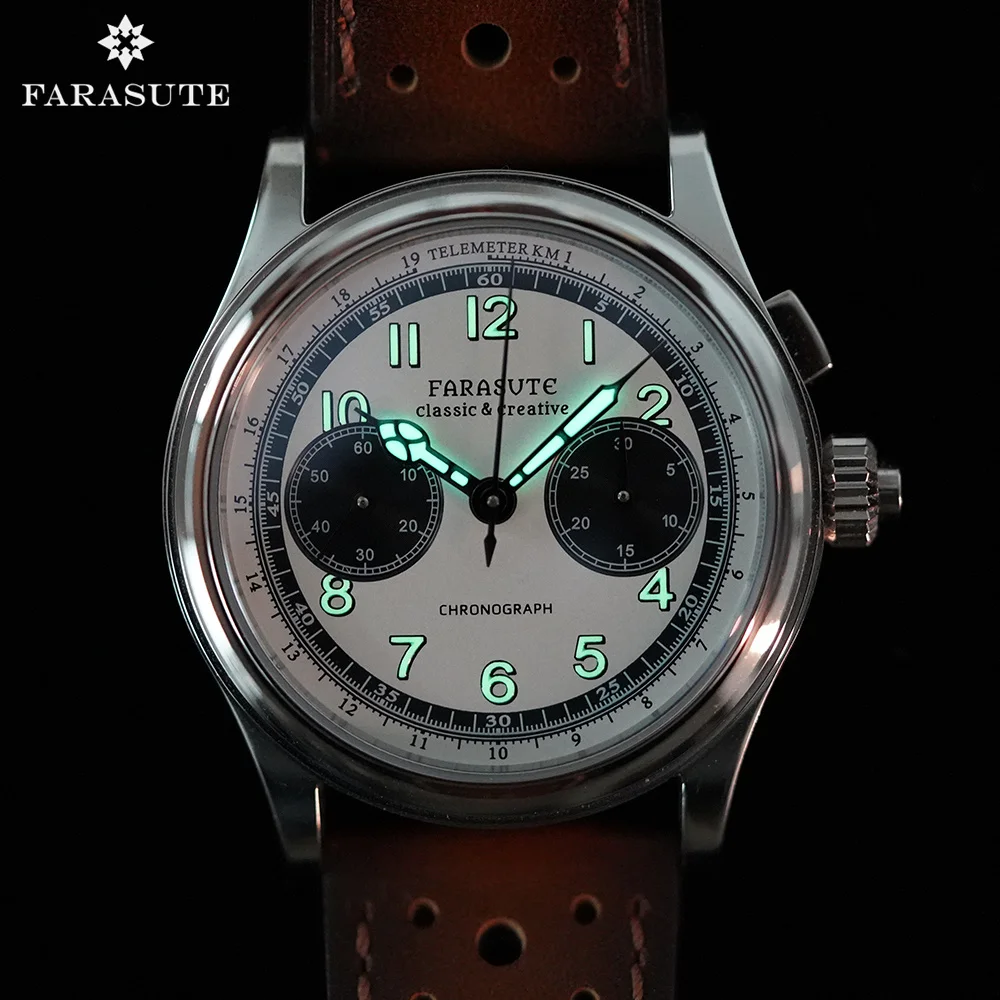 FARASUTE Swiss Super Luminous Chronograph Wristwatch Seagull ST19 Swanneck Movement Manual Mechanical Watches Men reloj hombre