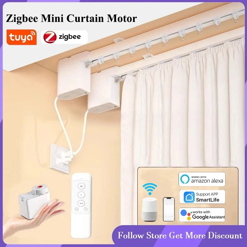 Electric Cornice Mini Tuya Zigbee Smart Curtain Motor Automatic System Rail Rod Support Alexa Alice Google Assistant Smartthings