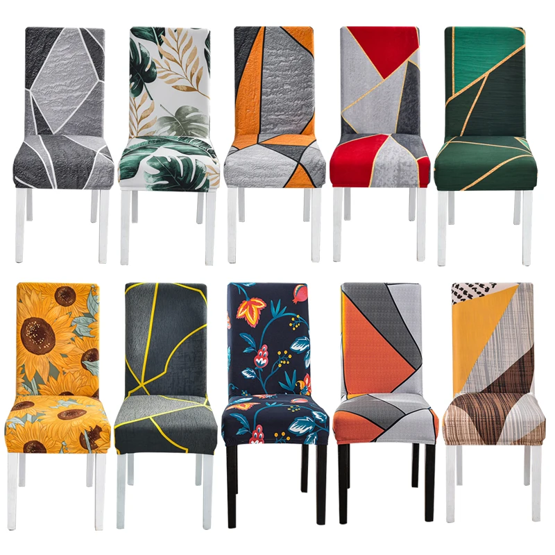 1pc Geometric Printed Chair Cover Elastic Dining Chair Seat Slipcovers For Dining Room Kitchen Living Room Banquet Home Decor