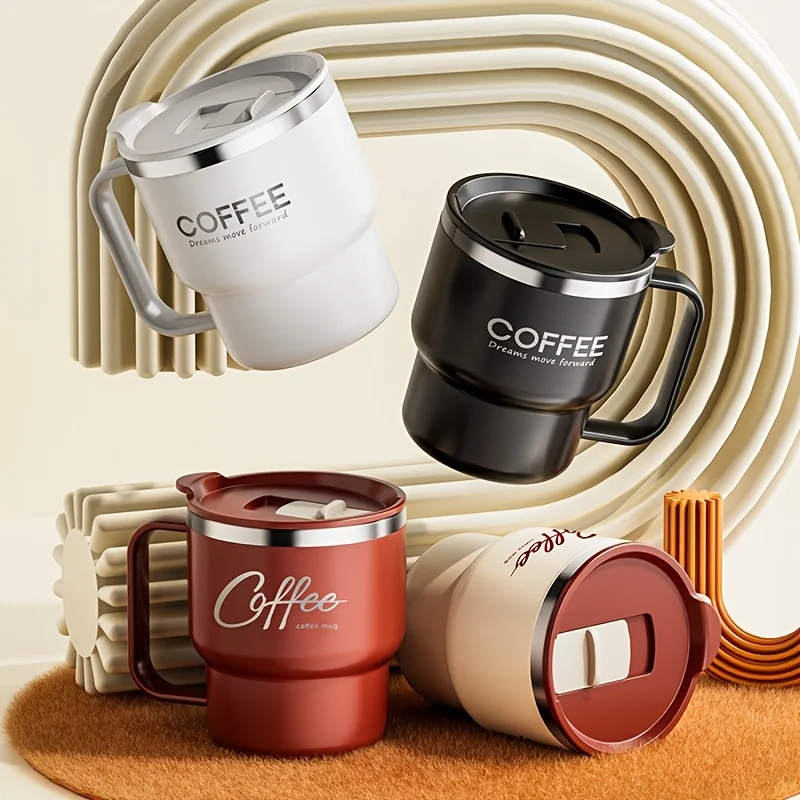 304 Stainless Steel 400ml Insulated Coffee Mug Double Wall Leakproof Lid Hot Cold Retention Travel Camping Office Reusable Cup