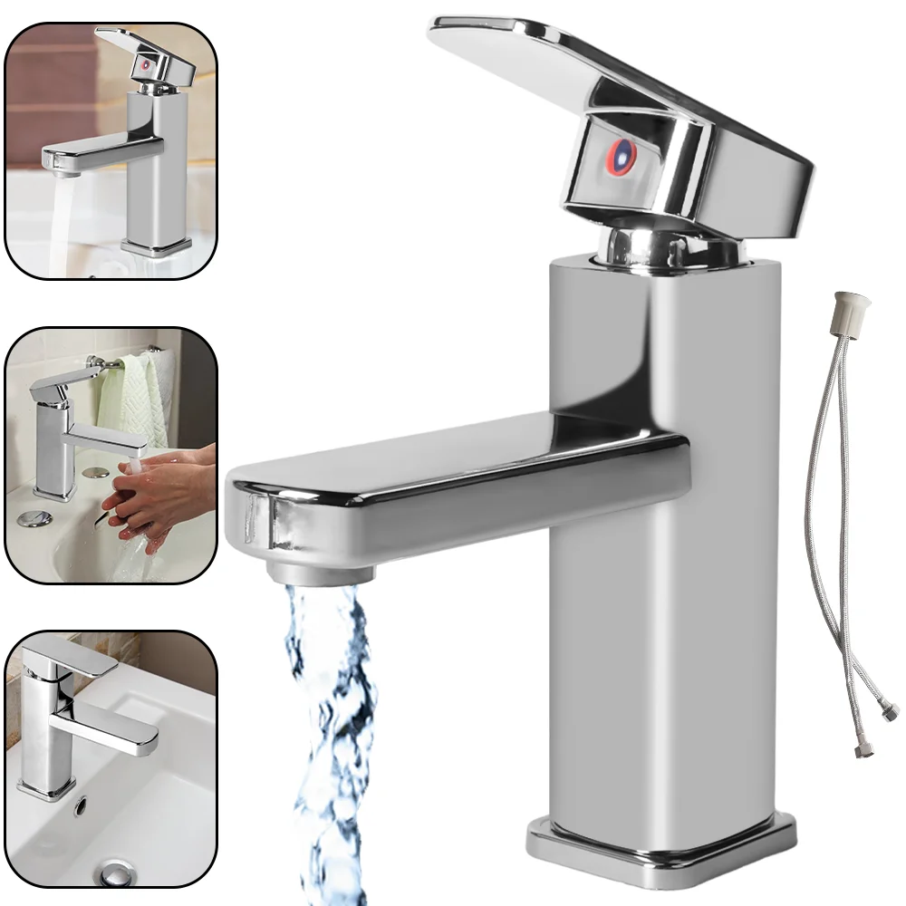 Chrome Monobloc Basin Sink Mixer Tap Waterfall Single Lever Bathroom with Waste