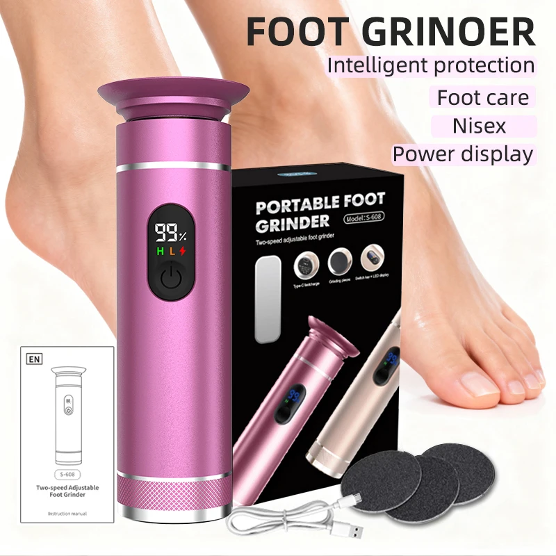 Aluminum Alloy Electric Foot Grinder For Feet - Dual Power Type-C/Battery, Callus & Dead Skin Remover Pedicure Tool