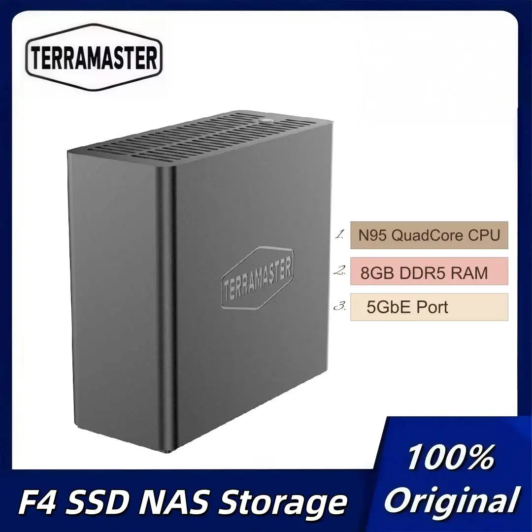 TERRAMASTER F4 SSD 4Bay NAS Storage All SSD NAS Server N95 QuadCore CPU 8GB DDR5 RAM 5GbE Port Network Attached Storage