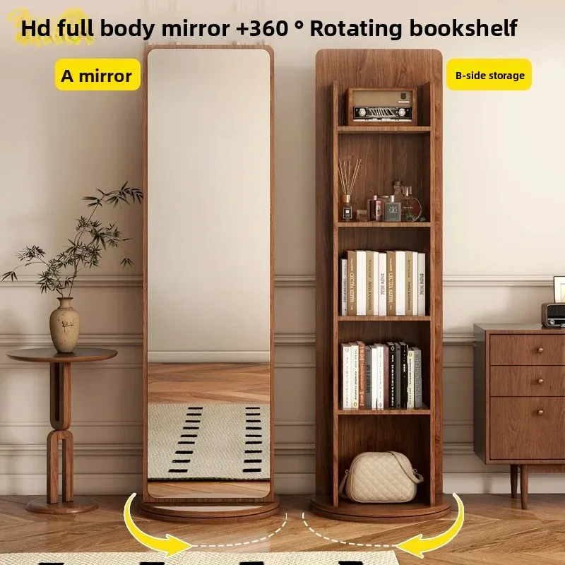 Batch Rotating Full-length Mirror Full-body Floor Mirror Household Magazine Bookshelf Rotating Storage Integrated Fitting