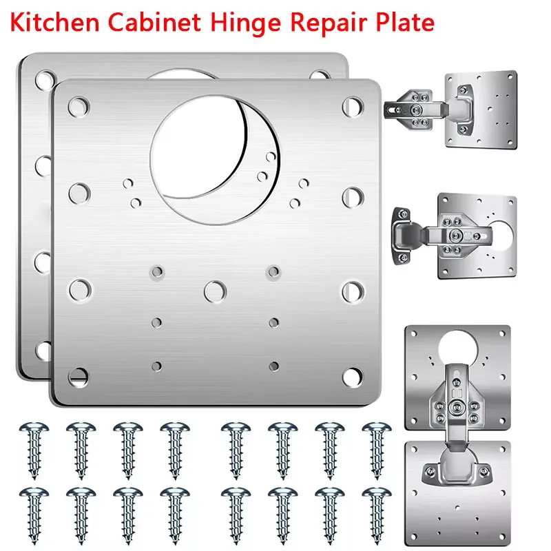 4Pcs Sets Hinge Repair Plate Kitchen Cabinet Door Hinges Mounting Plate with Screw Flat Fixing Brackets Furniture Hardware To