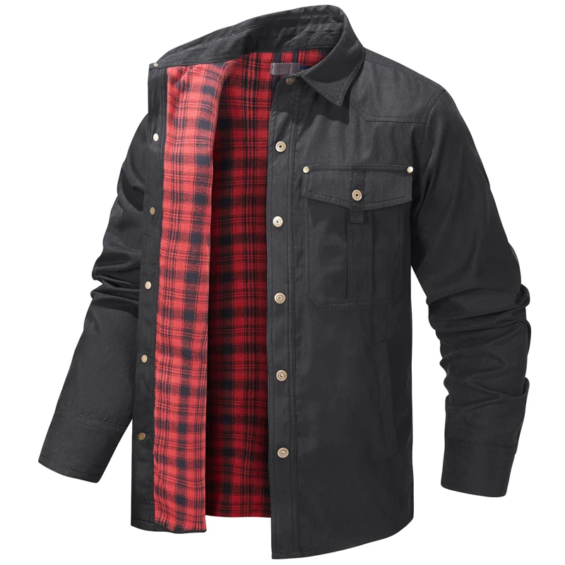 Spring Autumn Mens Flannel Plaid Shirt Jacket Casual Men Retro Lapel Cotton Warm Shirts Men Tactical Windbreaker Jacket Clothing