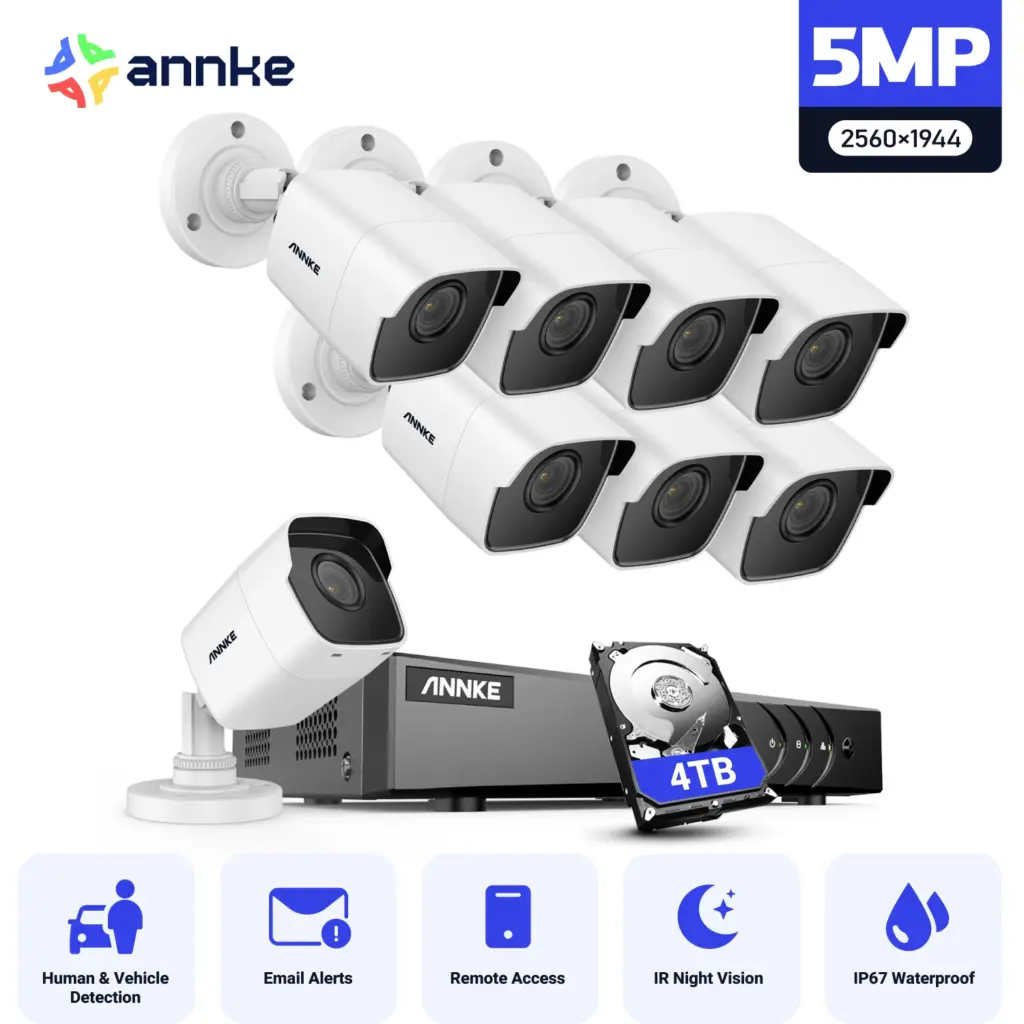 ANNK H.265+ 5MP Lite Ultra HD 8CH DVR CCTV Security System 4/8PCS Outdoor 5MP EXIR Night Vision Camera Video Surveillance Kit