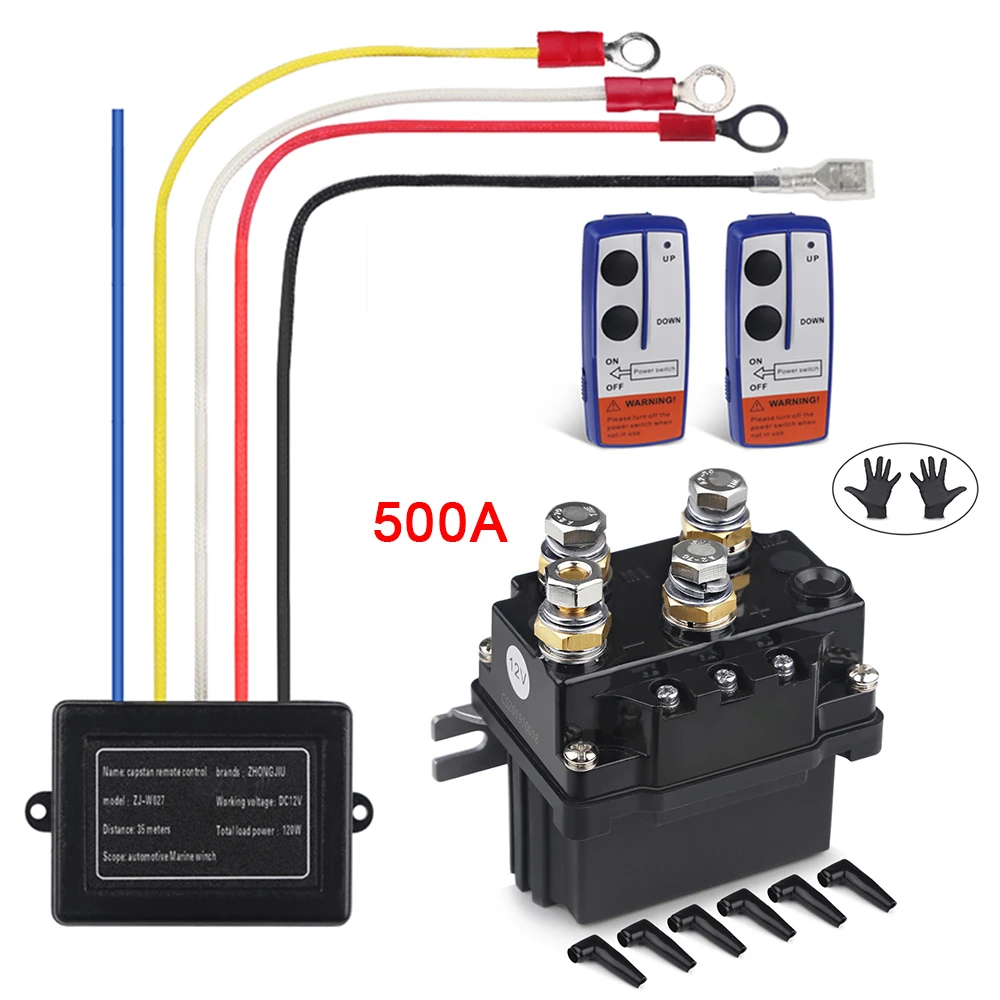 12V 500A Winch Remote Contactor Winch Control Solenoid Relay Twin Wireless Remote Kit Car Motorcycle Off Roaders Accessories