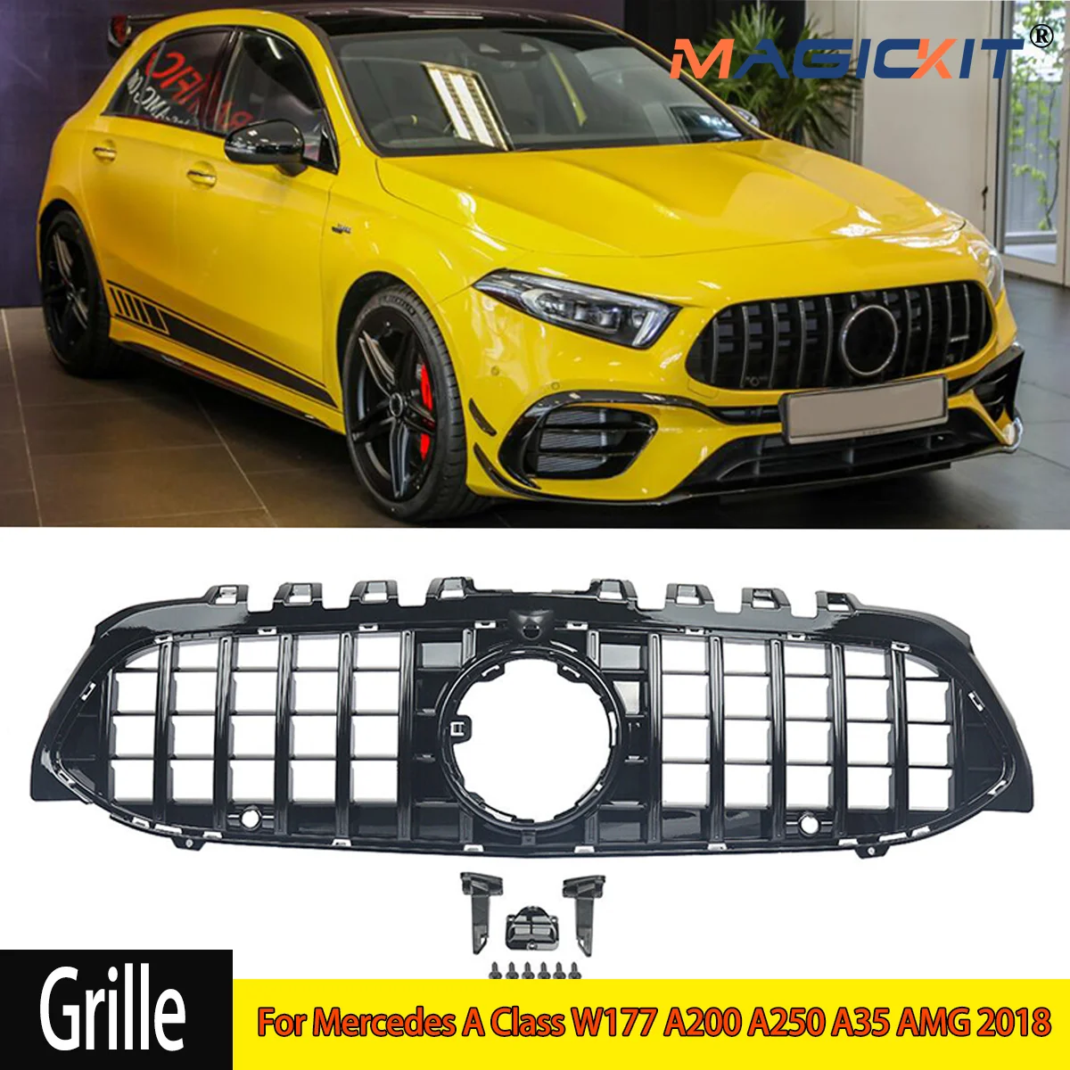 W177 A35 A45 Style Auto Front Bumper Panamericana GTR Grille 2019 2020 2021 2022 Racing Grille for Mercedez Amg GT Grill Accesso
