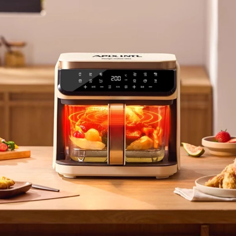 Transparent and visible air fryer with glass inner liner for household use, no need to flip