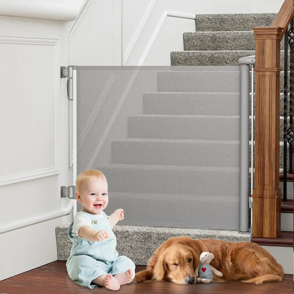 Retractable Baby Gates for Stairs 55" Wide Baby Gate Dog Gate 34" Tall Pet Gate for Doorways Child Safety Gates Mesh Gate