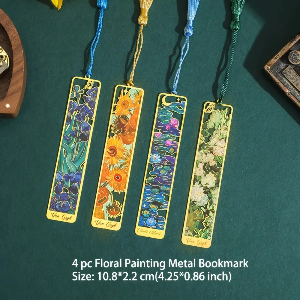 1 pc Retro Floral Painting Metal Bookmark Hollow Bronzing Bookmark With Tassel For Book Club Reader Writers Book Lovers Students