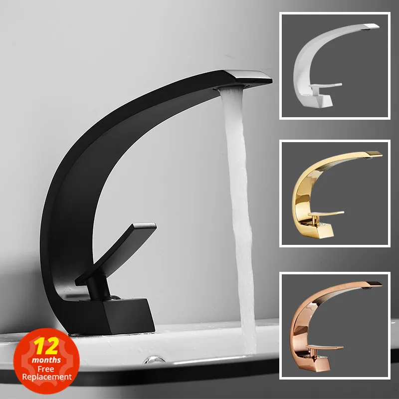 Tuqiu Basin Faucet Modern Bathroom Mixer Tap Black/Gold Wash basin Faucet Single Handle Hot and Cold Waterfall Faucet