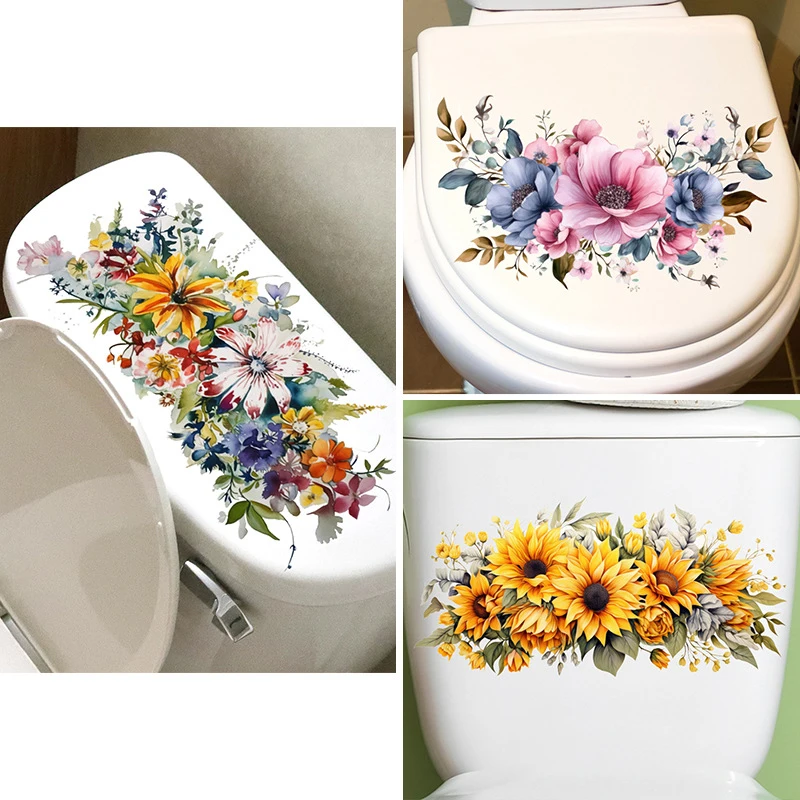 【F】Toilet Sticker Flower Sticker Bathroom Self-adhesive Painting Waterproof Sticker Toilet Cover Bathroom Wall Sticker