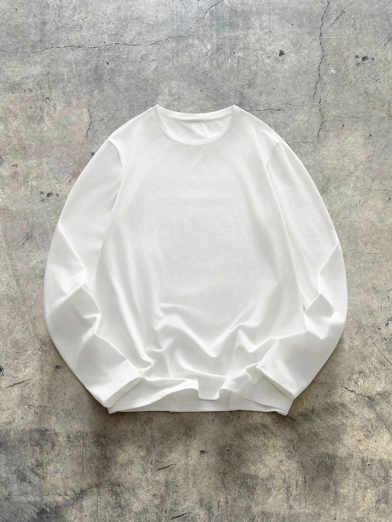 Men's solid color crew neck white long-sleeved casual loose versatile T-shirt, pure cotton high-quality streetwear shirts