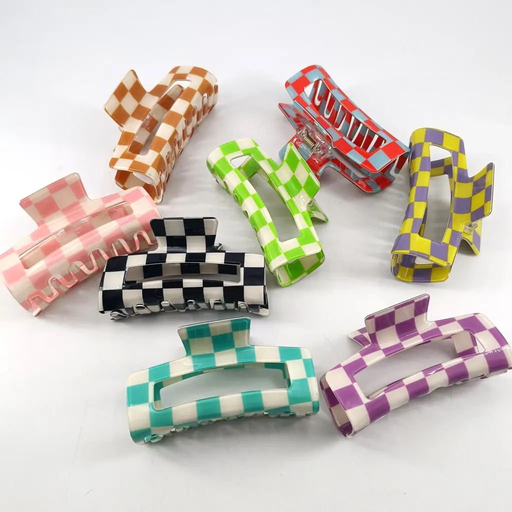 1/6 PCS Colorful Checkered Rectangle Hair Claw Clips For Women Girls Fashion Hair Clips For Styling Claw Clamps Hair Accessories