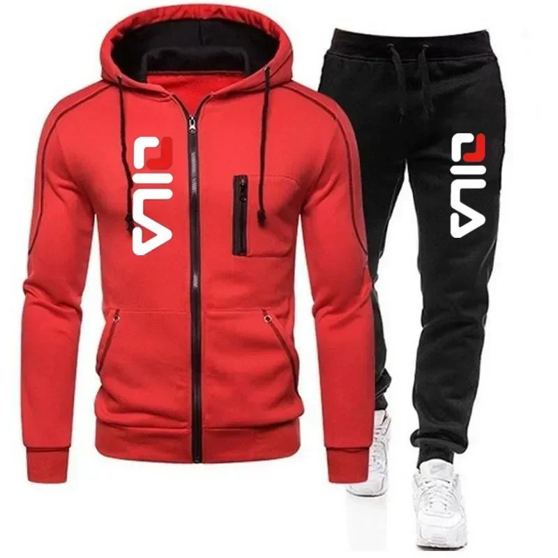 Men Autumn Winter 2025 Casual Suit Zipper Jacket Hooded Jumper and Sweatpants 2 Piece Set Outdoor Jogging Windproof Sportswear