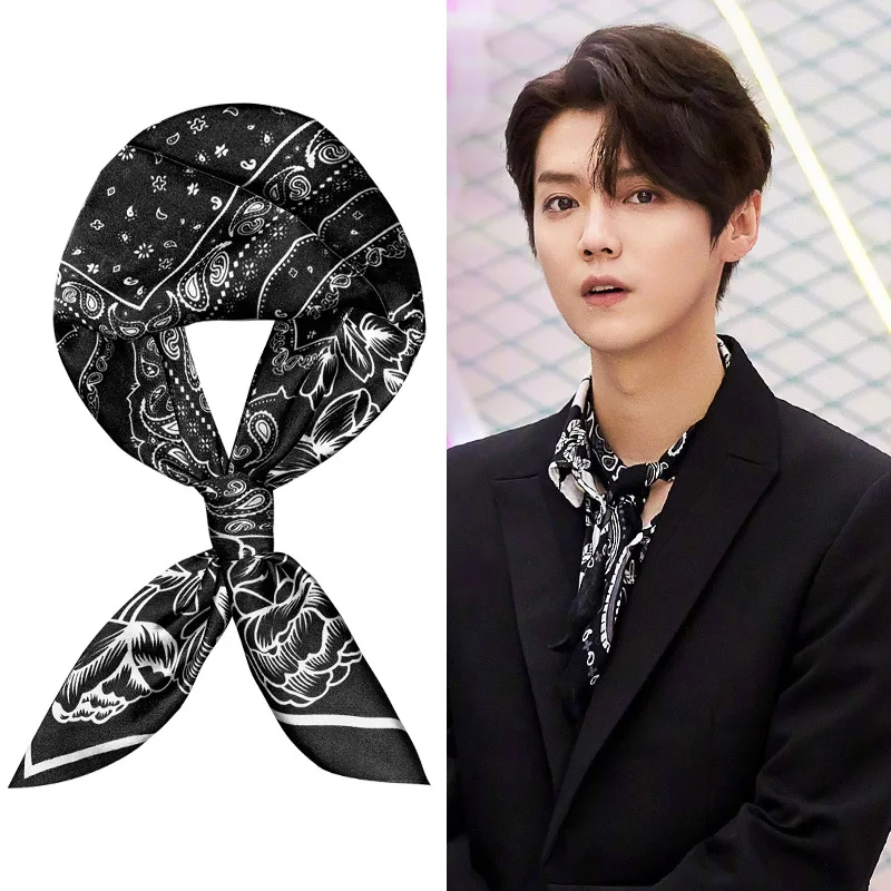 Scarf Men's Silk Scarf Tie Small Strip Pocket Square Neckline Scarf Artificial Silk Small Square Towel Boy's