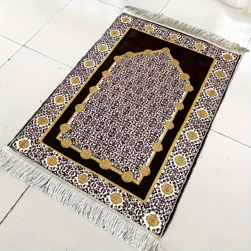 VIKAMA Black Gold Pattern Arch Design Muslim Prayer Rug Mat for Bedroom Living Room Travel Easy Clean Islamic Home Decor