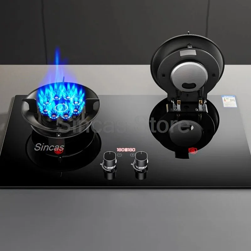 Two-burner Gas Stove Desktop Fierce Fire Kitchen Gas Stove Dual Stove Embedded Nature Gas/LPG Timing Stove Dual-Use Gas Cooker