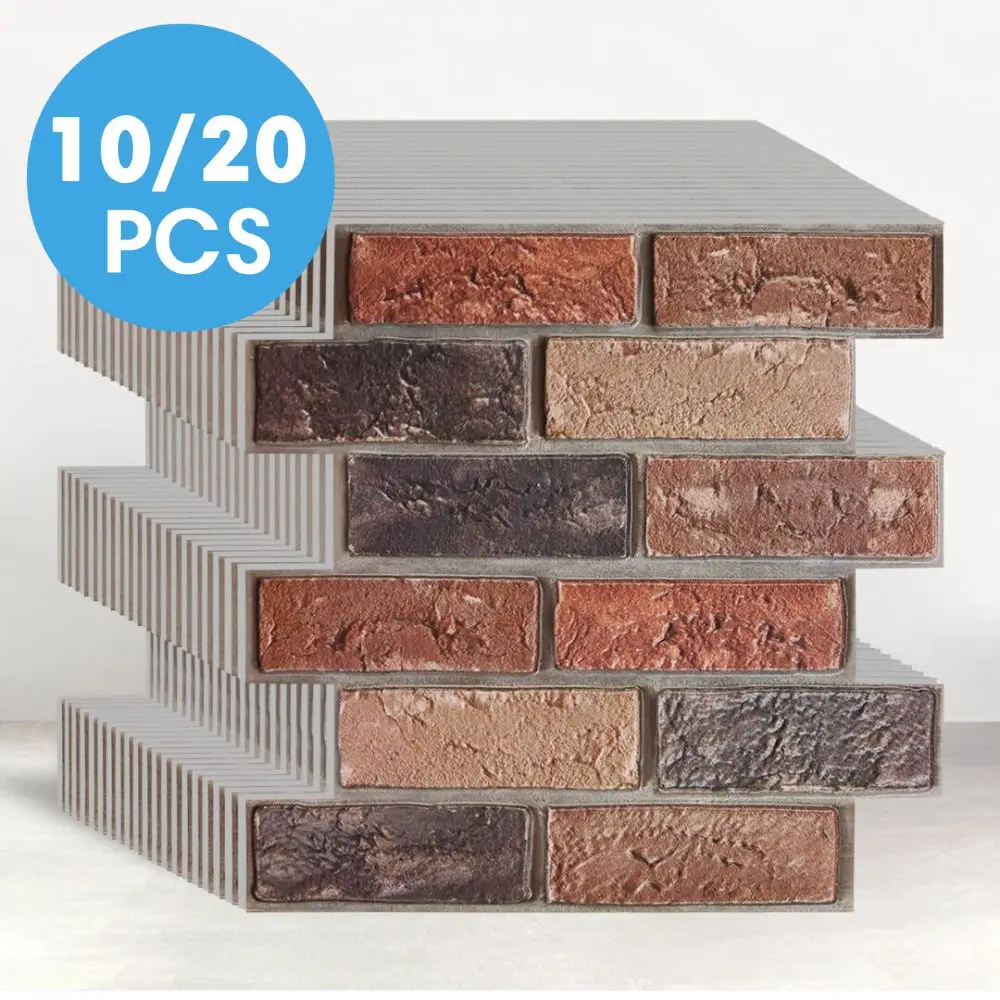 10/20pcs 3D Faux Brick Peel and Stick Wall Panels, Waterproof PVC Wall Stickers, Easy to Install, Home Wall Decor