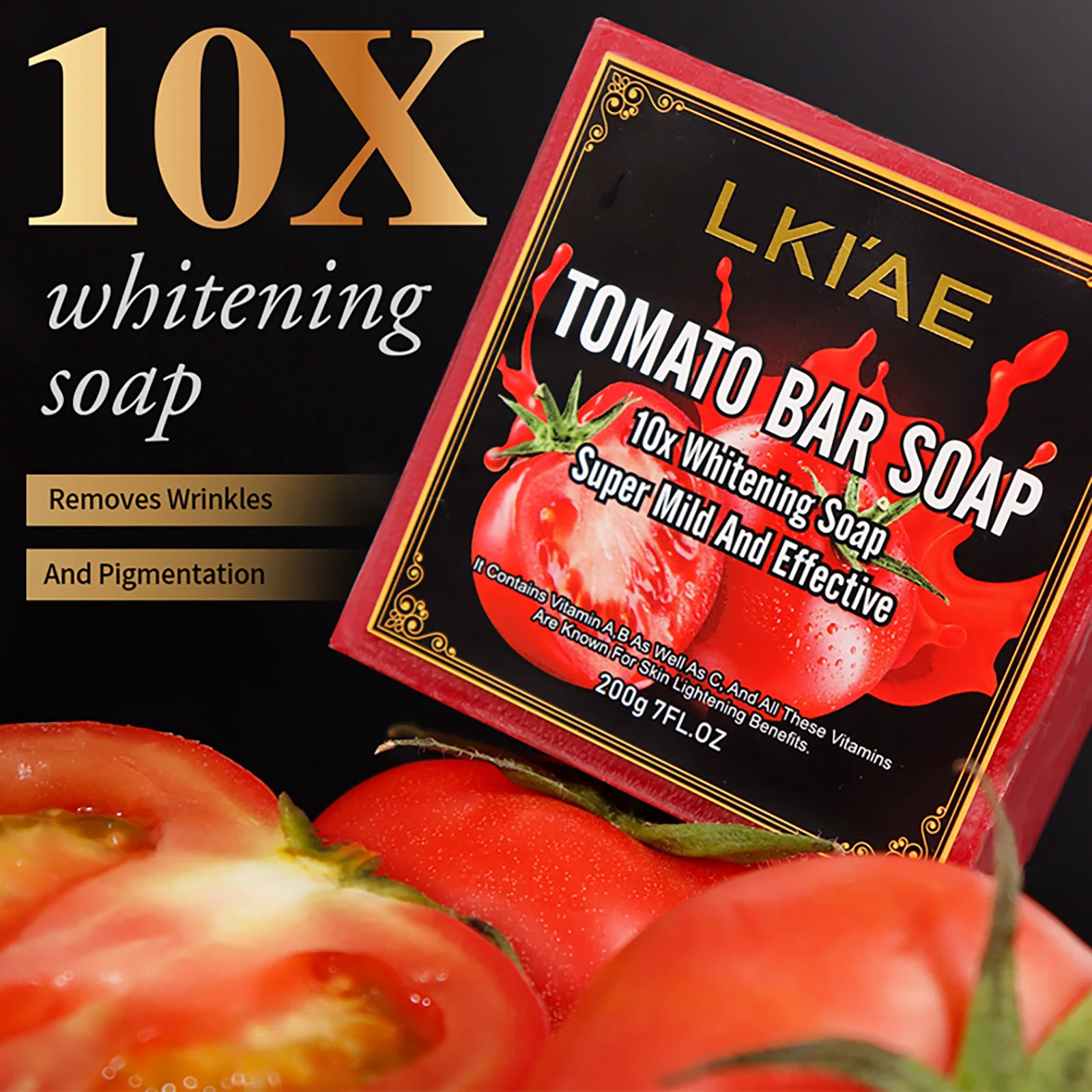 AILKE Organic Tomato Soap Bar, Lightening Skin, Deeply Clean, Exfoliate, Remove Dark Spots, Moisturizing, For Face, Body, 200g