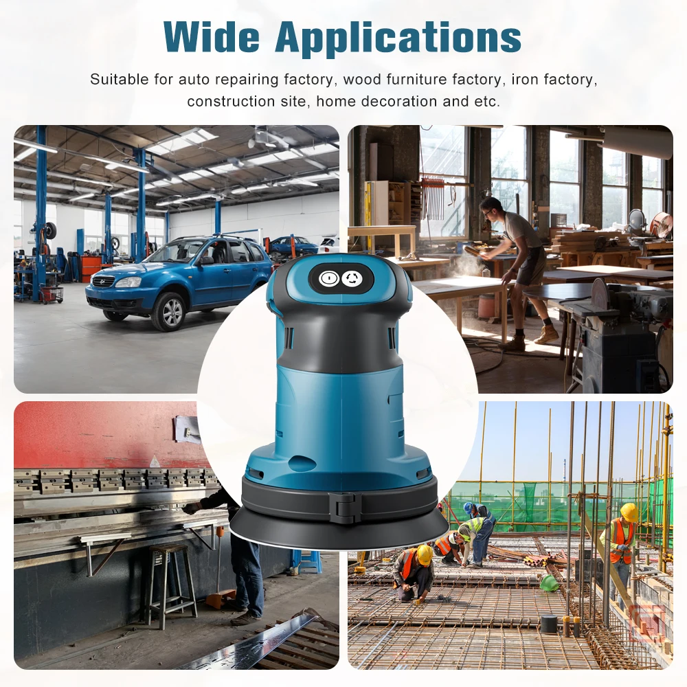 Cordless Electric Orbital Sander 125MM For Makita 18V Battery 3 Gears Handheld Rechargeable Orbital Wood Metal Polishing Machine