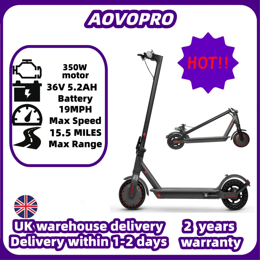 AOVOPRO Adult Electric Scooter 36V 5.2AH Battery 350W Powerful Motor Maximum Speed: 19 mph miles App Control Supported 8.5-inch