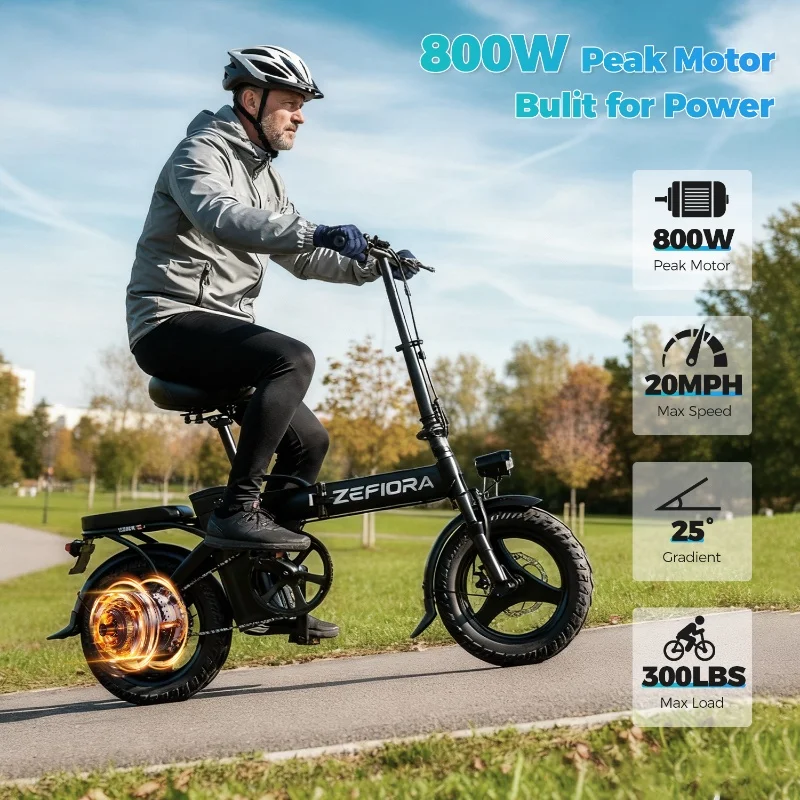 New 14 Inch Folding Electric Bike,500w Peak Motor E Bike 25mph 30Miles 48v 10a 15a 17.5a Battery,for Commute Electric Bicycle