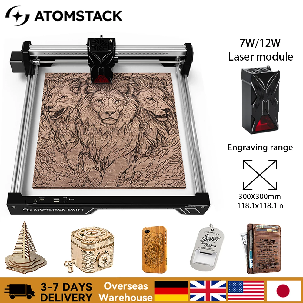 New ATOMSTACK SWIFT 7W Portable Laser Engraver DIY Laser Cut Engraving Machine Engrave Logo Wood Painted Acrylic Glass Leather