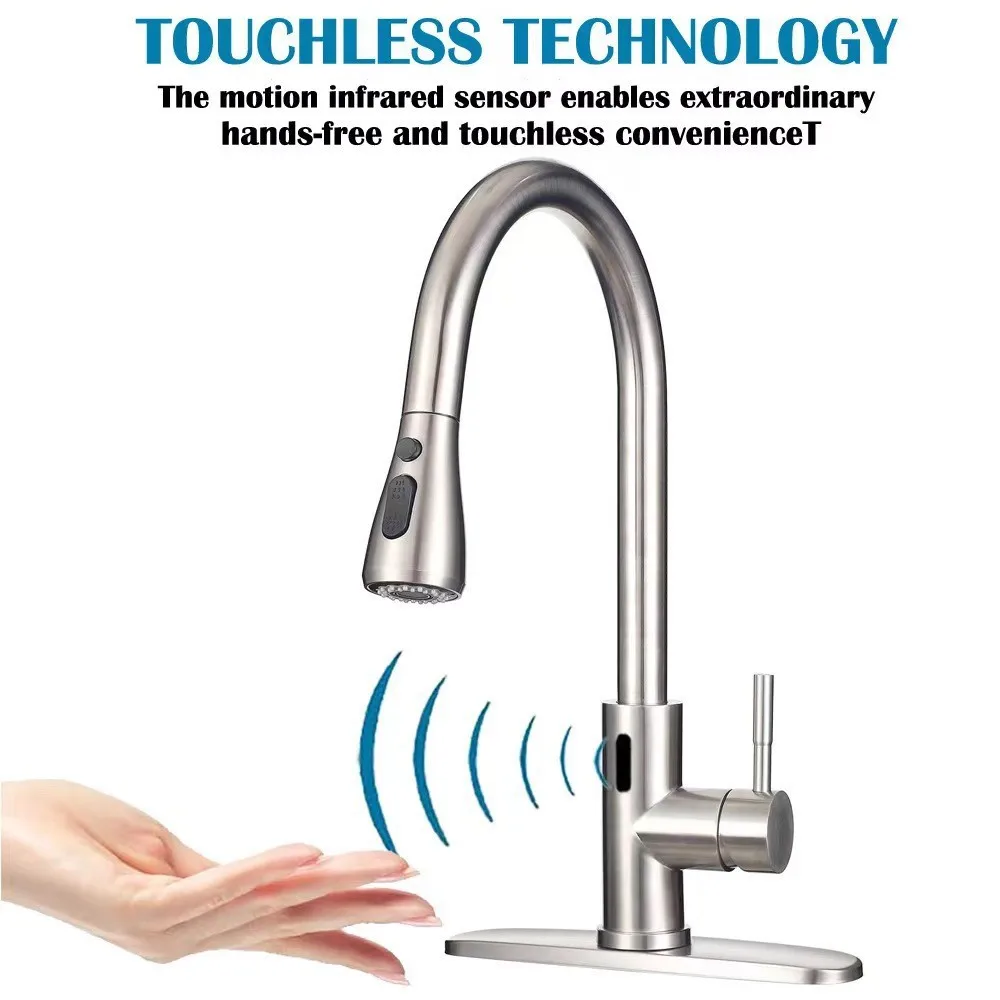 GEGVE Smart Infrared Sensing Inductive Pull-out Kitchen Sink Faucet Multifunctional Hot Cold Tap Tap Washbasin Faucets Mixer