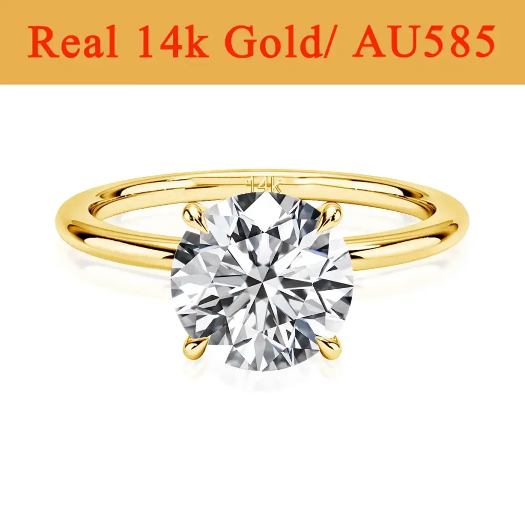 Real Gold 14K Moissanite Women's Ring Simplicity AU585 K Gold Diamond Wedding Band Bride Engagement Jewelry Mother Lovers Gift