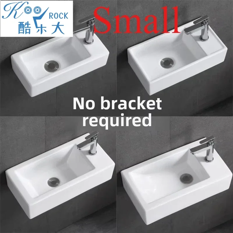Compact Wall-Mounted Ceramic Washbasin - Small Square Bathroom Sink, Space-Saving Design for Bathroom, Balcony, or Vanity