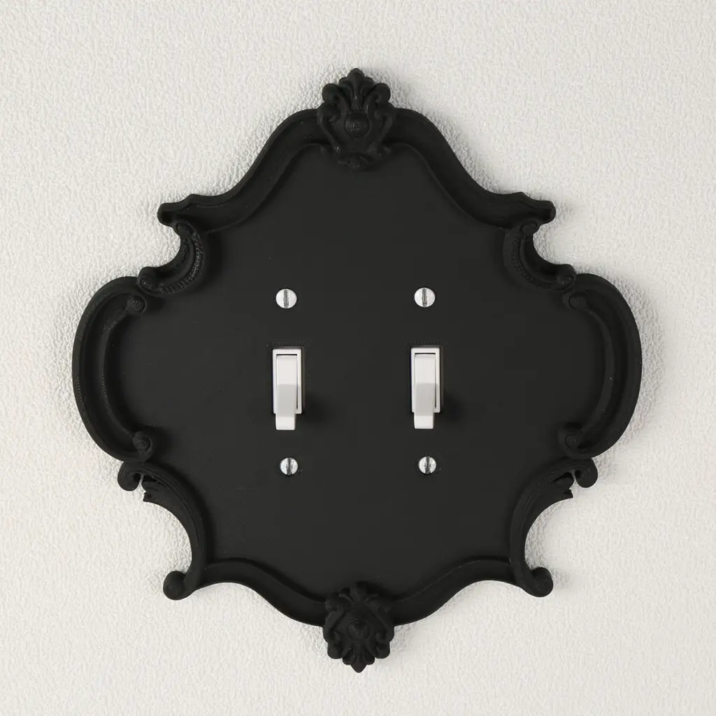 1 Piece Gothic Black Double Switch Wall Panel, Plastic Material, Suitable for Home and Office Decoration, Easy to Install