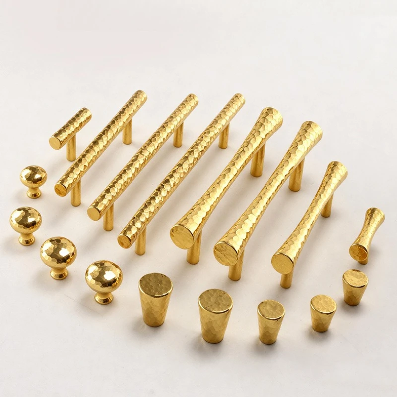 Solid Brass High-end Hammered Pattern Wardrobe Closet Door Pulls Kitchen Cabinet Storage Handles Drawer Knobs Furniture Handles